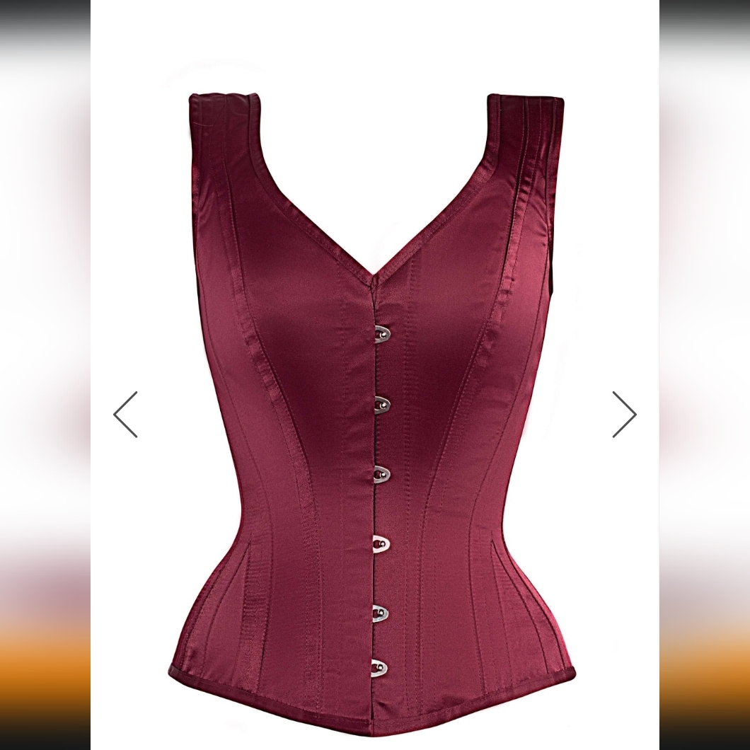 Burgundy V Neck Waist Taming Overbust Corset With Straps Victorian Bridgerton